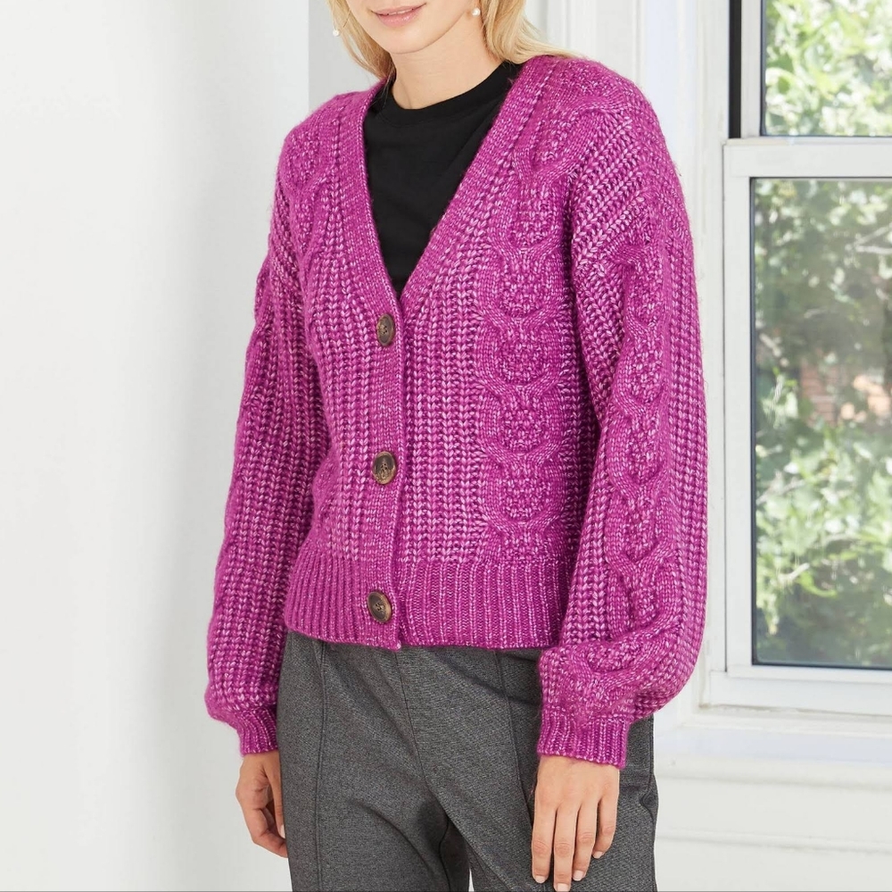 A New Day Button Up Balloon Sleeve Crochet Cardigan